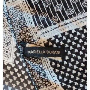 Mariella Burani Oblong Silk Scarf Black & White Square & Geometric Pattern 61x14